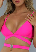 Wrap Bikini Top in Neon Roze