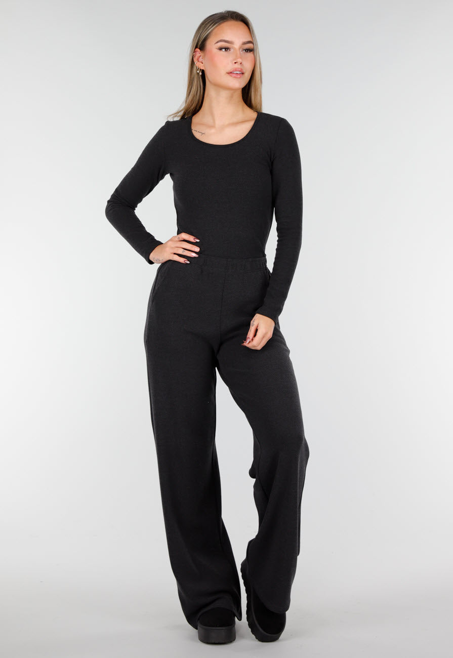 Grijze Zachte Stretch Broek met Rechte Pijpen
