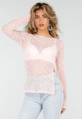 Lichtroze Kanten Top met Lange Mouwen met Stretch