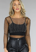 Zwarte Longsleeve Mesh Parel Top