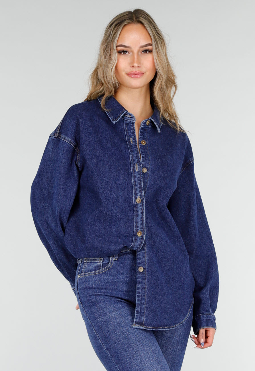 Redial Jeans Donkerblauw Denim Overhemd met Oversized Pasvorm en Knoopsluiting