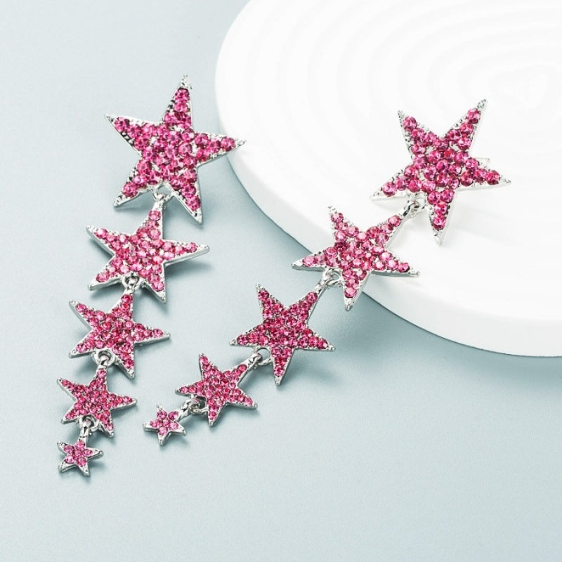 Roze Lange Sterren Oorhangers