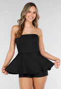 Zwarte Strapless Peplum Playsuit