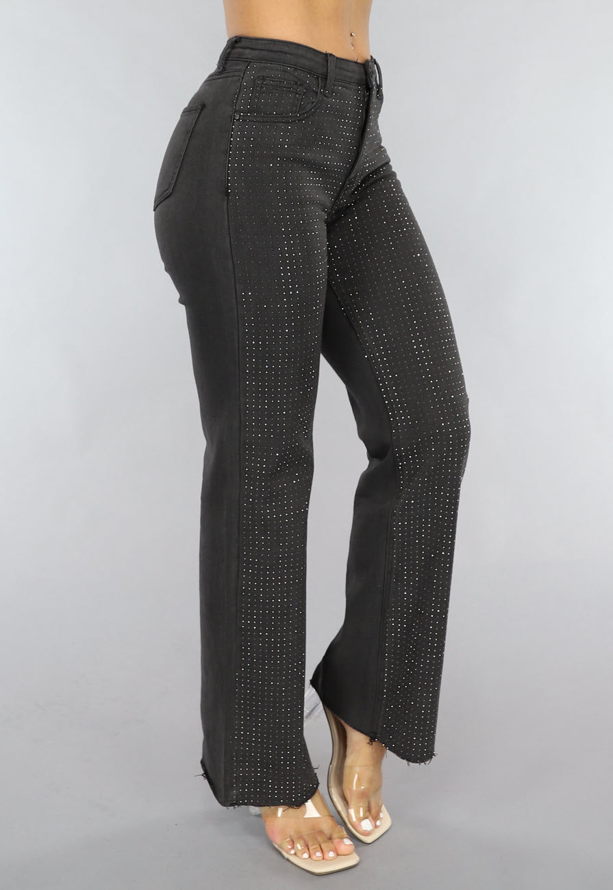 Redial Jeans Antraciet Straight Leg Jeans met Strass Steentjes