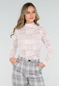 Roze Kanten Top met Lange Mouwen en Stretch