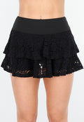 Zwarte Gelaagde Skort van Kant met Ruffles en Brede Tailleband