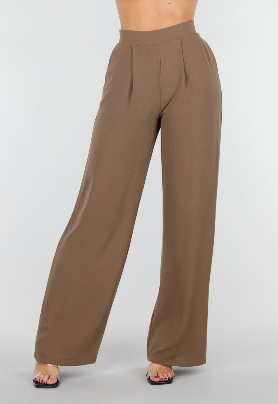 Lichtbruine Linnenlook Broek met Rechte Pijpen
