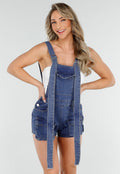 Blauwe Stretch Cargo Playsuit met Open Rug en Bretels