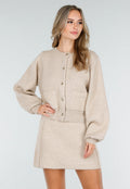 Beige Twee-Delige Set met Gebreid Vest en Rok