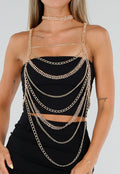 NEW120826 Goudkleurige Bodychain met Choker en Verstelbare Rugsluiting