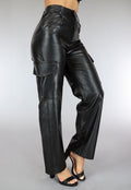 Zwarte Straight leg Lederlook Cargo