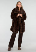 Bruine Faux Fur Jas met Brede Reverskraag