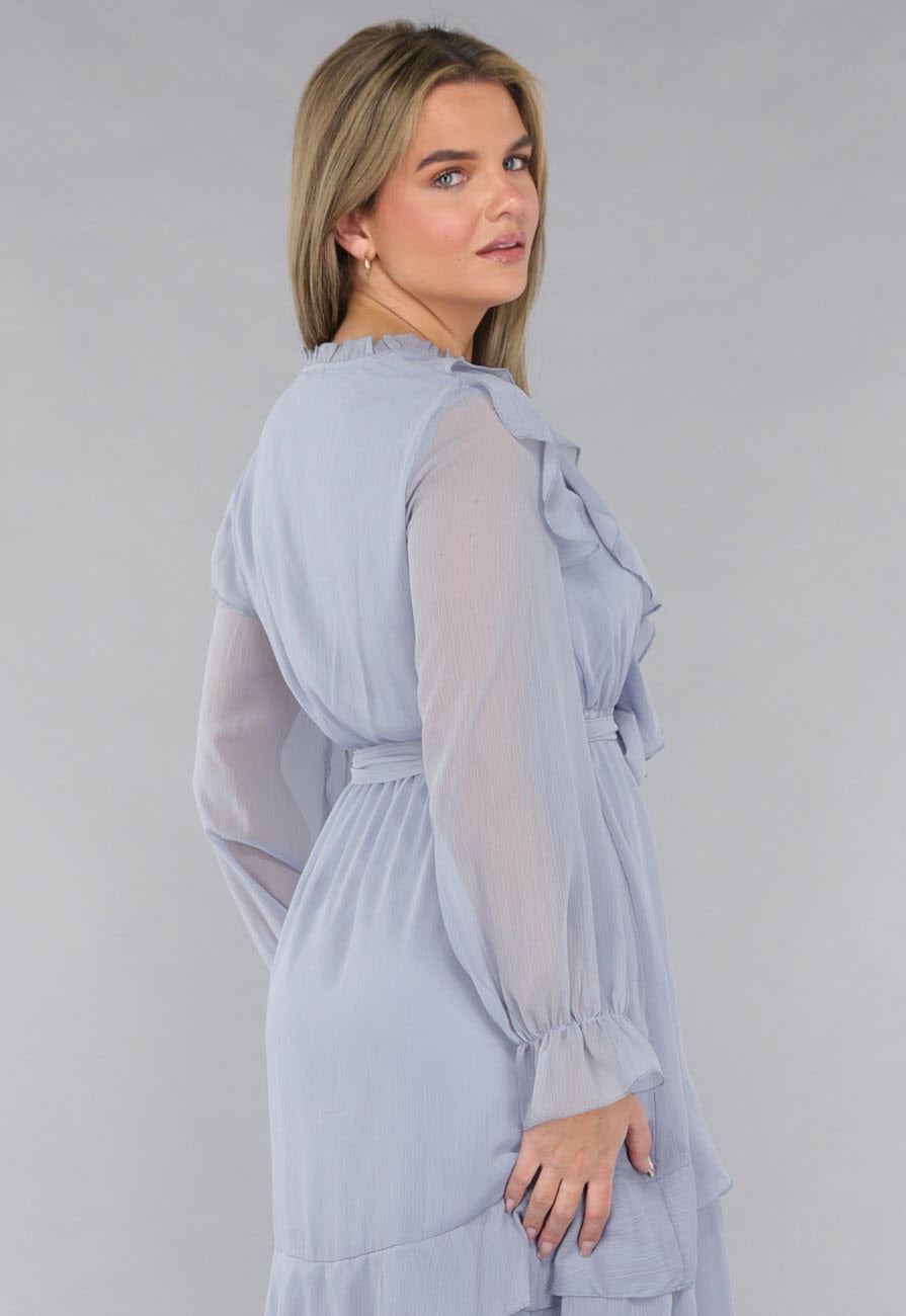 Maxi Jurk in Blauw met Ruffles