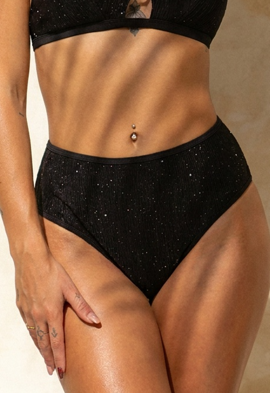Zwarte Glitter High Waist Bikinislip
