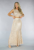 Champagne Sparkly Two Piece Set met Maxi Rok
