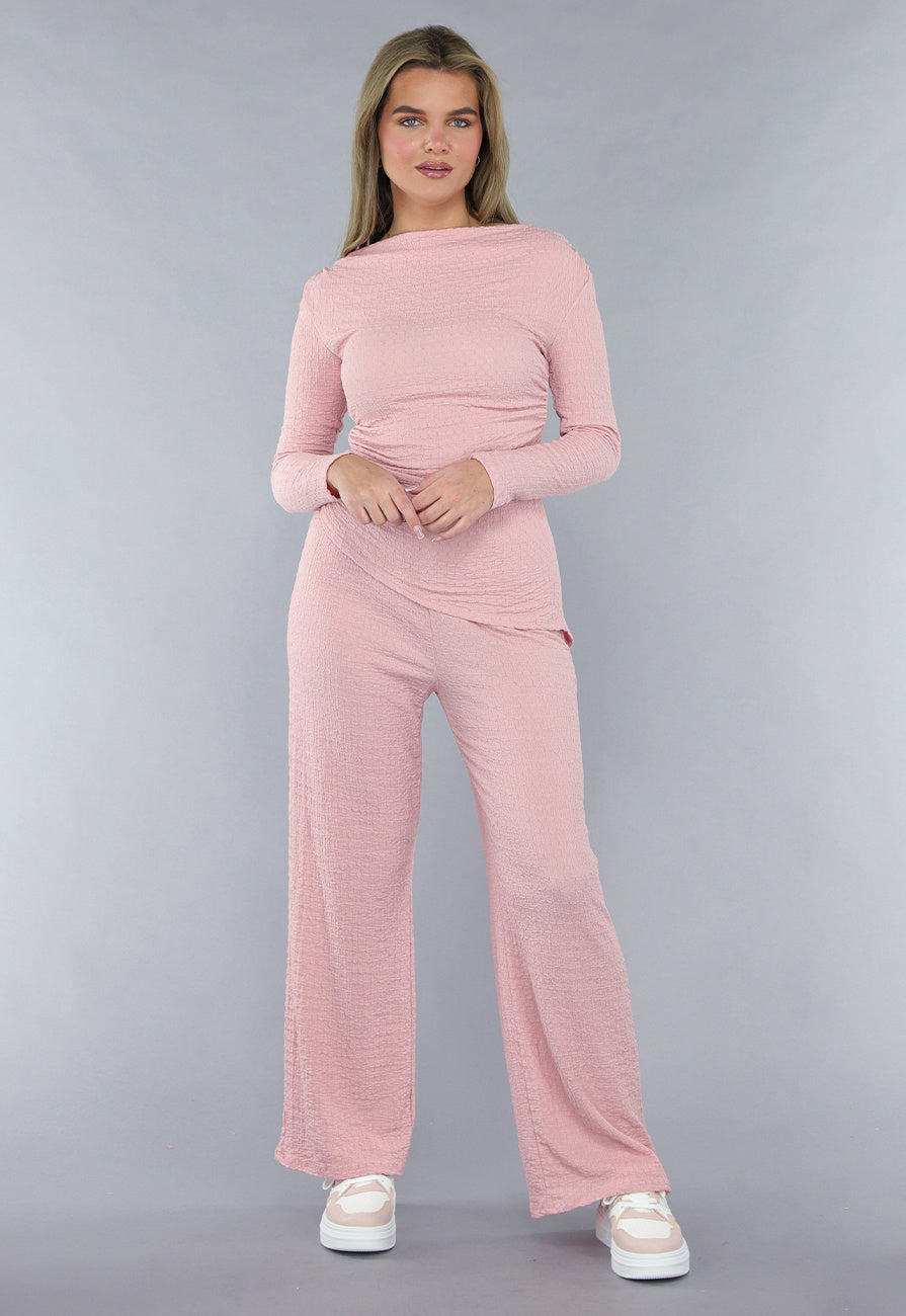 Gesmokte Stretch Two Piece in Roze