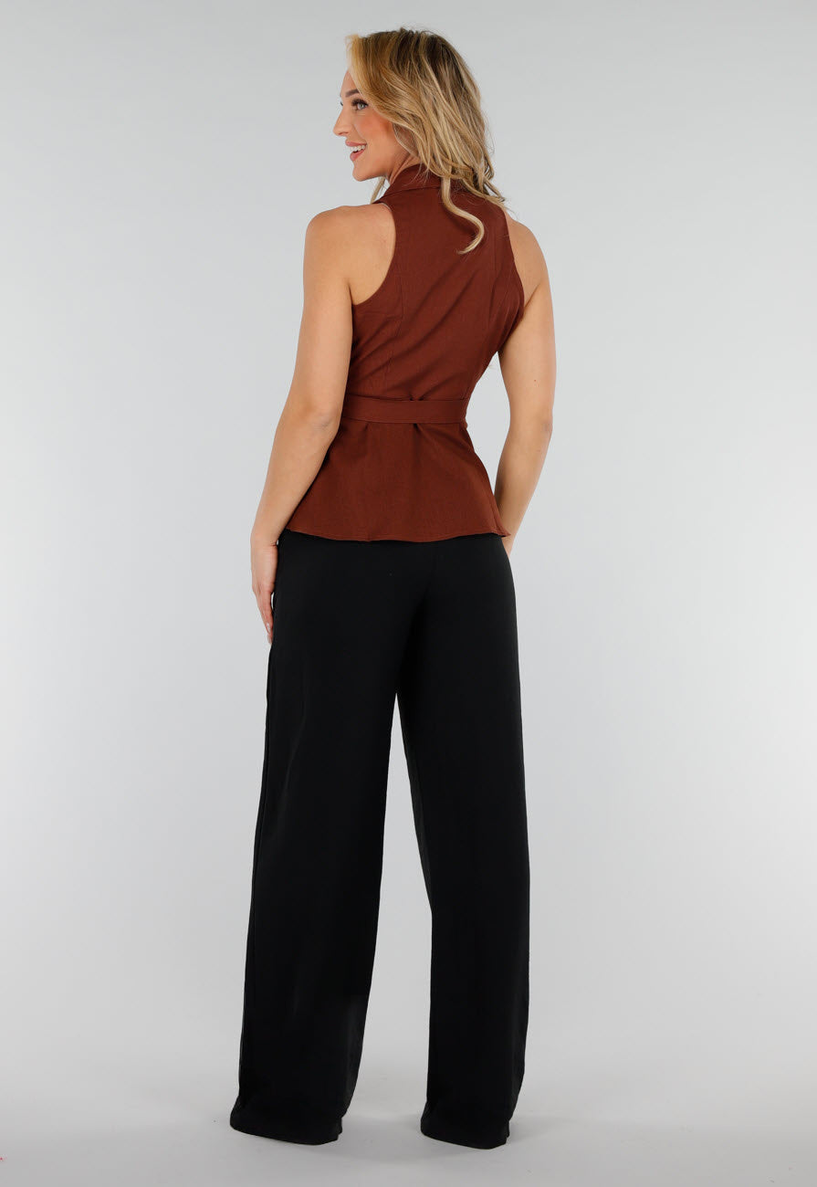 Bruine Linnenlook Overslagtop met Tailleceintuur