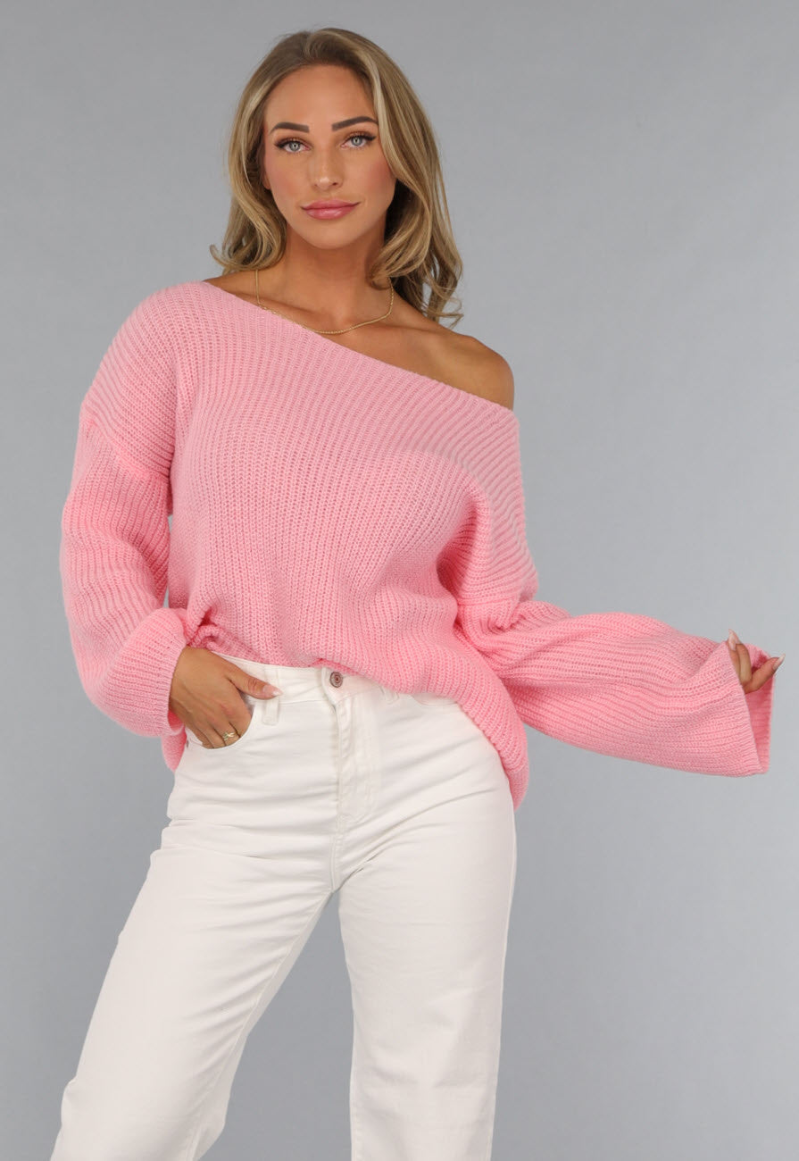 Roze Gebreide Oversized Trui