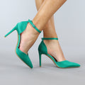 Groene Satinlook Pumps met Gespsluiting
