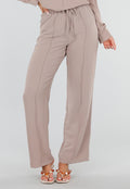 NEW220726 Beige Wide Leg Broek met Elastische Taille en Strikkoord