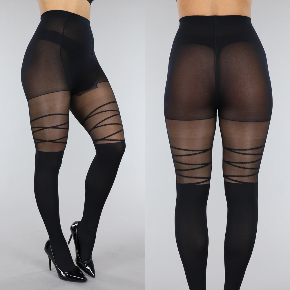 Zwarte Panty met Streepdetail
