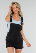 Zwarte Denim Tuinbroek Playsuit met Zakken en Verstelbare Bandjes