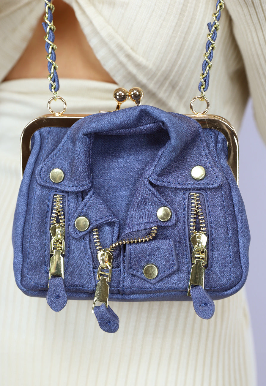 Donkerblauwe Crossbody Tas met Jas Ontwerp