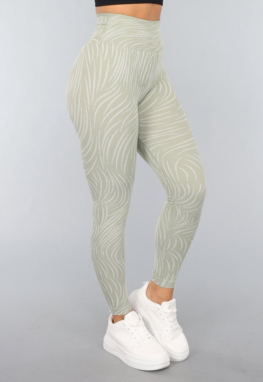 Khaki Sportlegging met Gestreepte Print