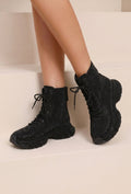 NEW290726 Zwarte Glitter Sneakers met Hoge Schacht en Veters