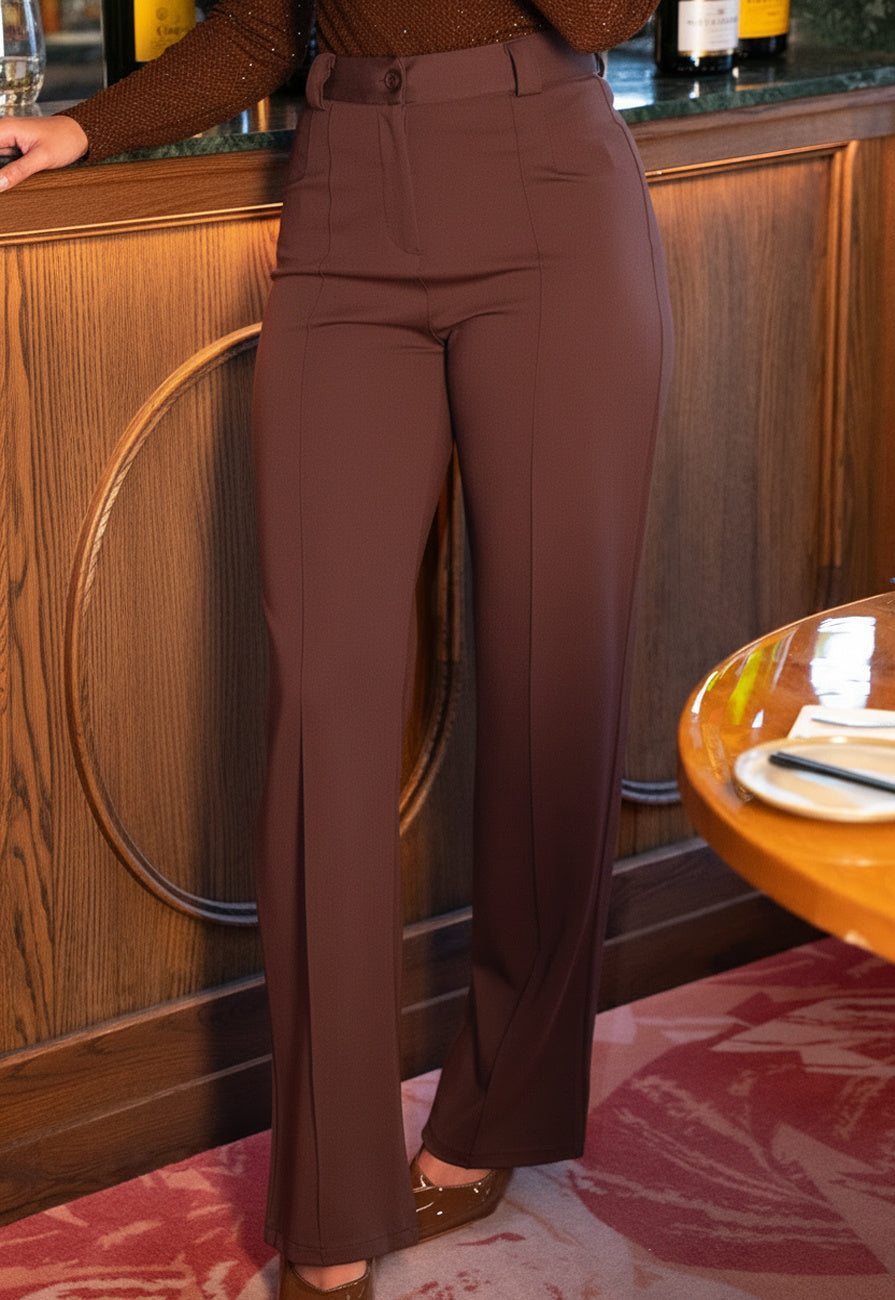 Straight Leg Bruine Pantalon Super Stretch