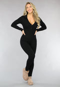 Stretchy Zwarte Rib Jumpsuit met Knoopjes
