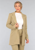 Khaki Stretch Blazer met Schoudervulling