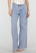 Lichtblauwe Denim Wide Leg Jeans met Rechte Pijpen en Stretch