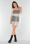 Witte Fishnet Cover-Up met Franjes en Puntige Zoom