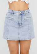Lichtblauwe Denim Skort met Voorzakken en Ritssluiting