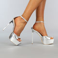 Sexy Metallic Zilveren Plateau Sandaletten
