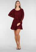 Bordeaux Kant Jurk met Lange Mouwen en Stretch