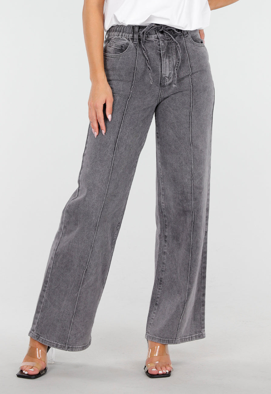 Redial Jeans Grijze Wide Leg Jeans met Hoge Taille en Striksluiting