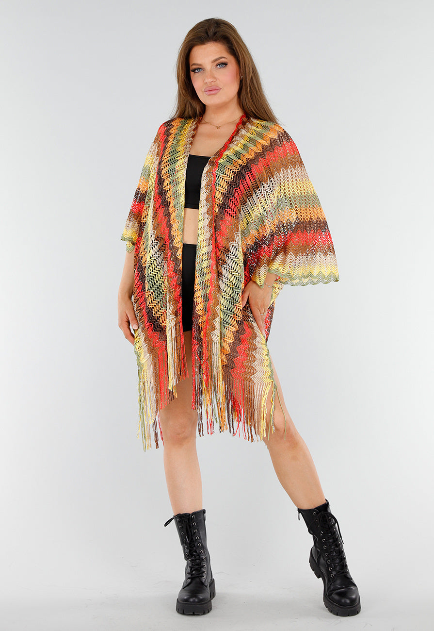 Multicolor Gehaakte Cover-Up met Zigzag en Franjes