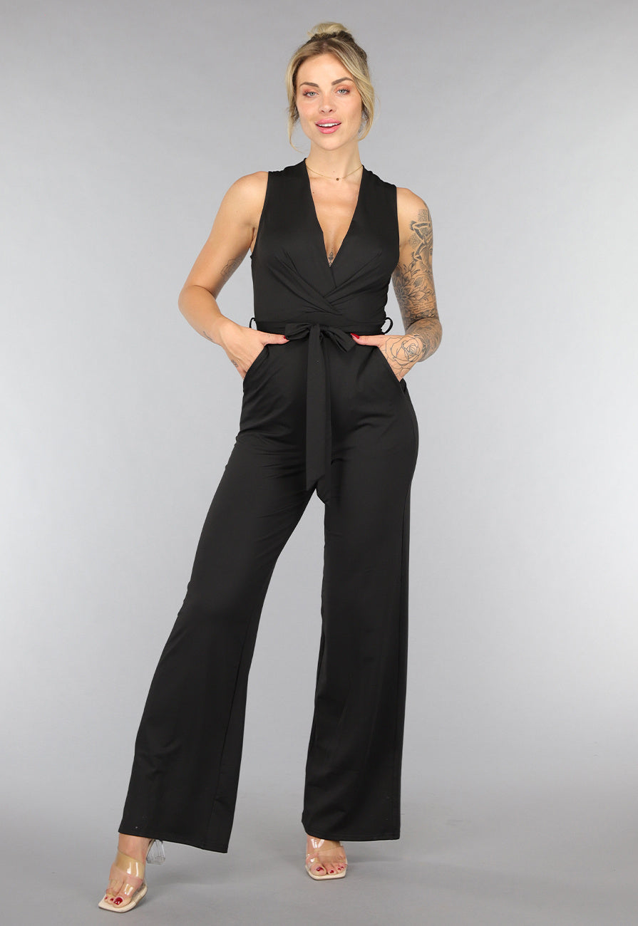 Zwarte Stretchy Jumpsuit met Ceintuur