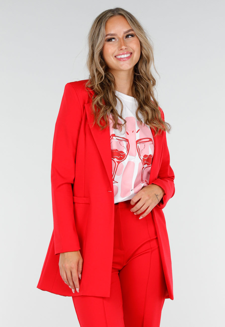 Rode Half Lange Blazer met Stretch