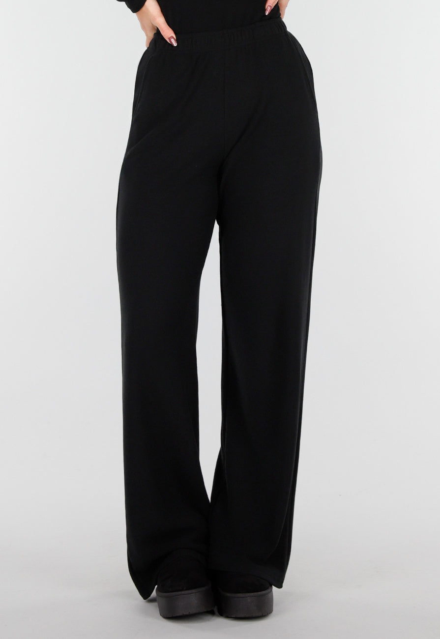 Zwarte Zachte Stretch Broek met Rechte Pijpen
