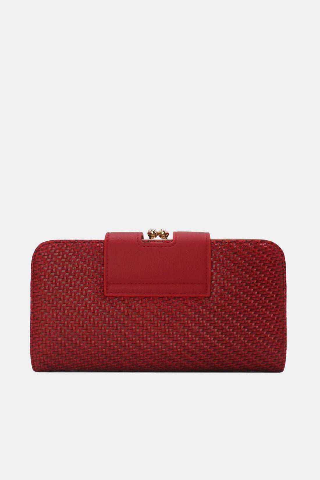 Rode Gevlochten Clutch van Imitatieleer met Gouden Schouderketting