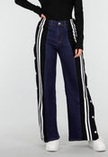 Denim Wide Leg Broek met Zwarte Zijkanten en Strepen