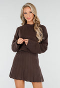 Donkerbruine Gebreide 2-Piece Set met Trui en Rok