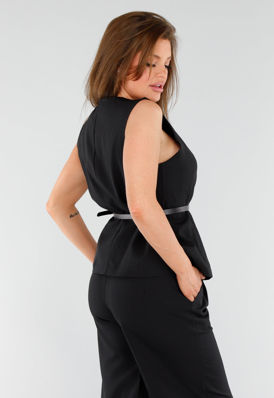 Zwarte 2-Piece Set met Mouwloze Top en Rechte Wijde Broek