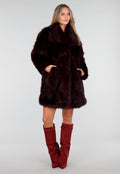 Donkerrode Faux Fur Jas met Brede Reverskraag
