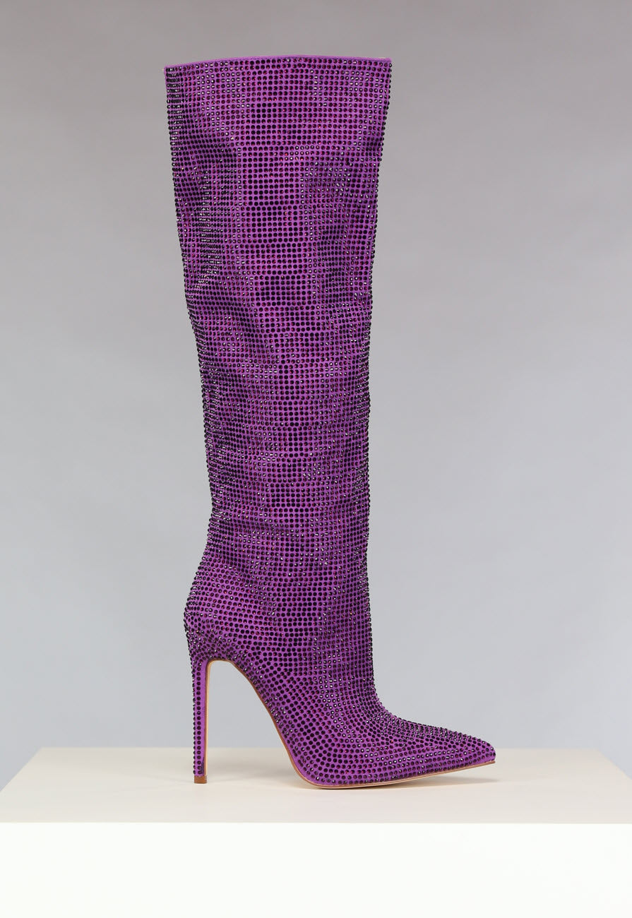 Paarse Glitter Laarzen met Stiletto Hak