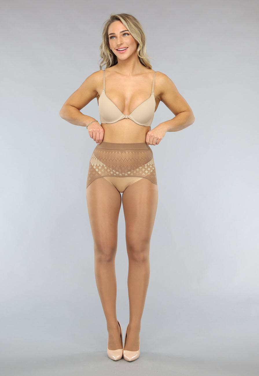 Glanzende Bruine 15 Denier Panty met Corrigerende Taille