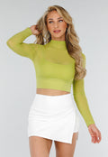 Olijfgroene Sportieve Mesh Top met Ingewerkte Pads